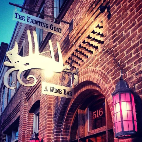 Outside view of the Fainting Goat brick building